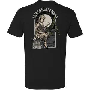Mortars Are Hung Tactical T Shirt For Men, Military Pin Up Artillery Graphic Tee With Dark Combat Humor, Vintage Barracks Style War Art Shirt, Streetwear Apparel And Gift For Infantry And Mortar Crew Fans