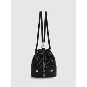 URBAN REVIVO 2026 Summer Faux Leather Quilted Diamond Drawstring Backpack, Artificial Leather Backpack with Diamond Icons, Artificial Leather Backpacks, Diamond Icons Backpacks
