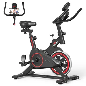 RELIFE REBUILD YOUR LIFE Indoor Belt Drive Magnetic Resistance Quiet Exercise Bike, 330LB Weight Capacity, LCD Monitor, Tablet Holder, Exclusive Fitness App, Comfort Seat Cushion for Home Gym Cardio Workouts