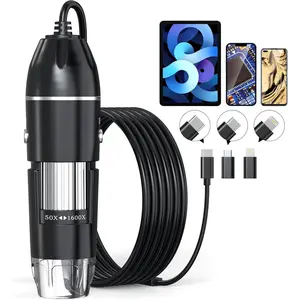 USB Digital Microscope, 50x-1600x Magnification Handheld, 1440P HD 8 LED Lights, Portable Pocket Microscope, Compatible with iOS and Android Devices, 2MP Magnifier Microscopes Camera for Adults,