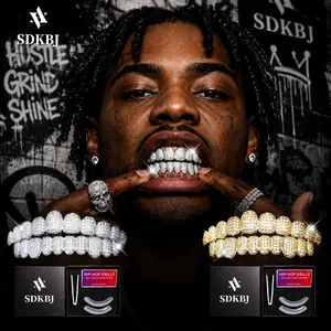 SDKBJ Hip Hop Iced Out Cubic Zirconia Teeth Grillz for Men & Women, Non-Custom Fit Silicone Dental Jewelry, Sparkling Tooth Caps, Party, Nightclub & Cosplay Rapper Accessories, Hypoallergenic, Do Not Use Fixing Bar Above 180°F (82°C)