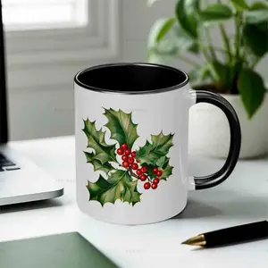 Festive Holly Berry 11oz Ceramic Mug Ideal for Christmas Decor Holiday Parties Winter Weddings Daily Hydration Gifting Holiday Mug|Seasonal Mug|Durable Mug Christmas Mug