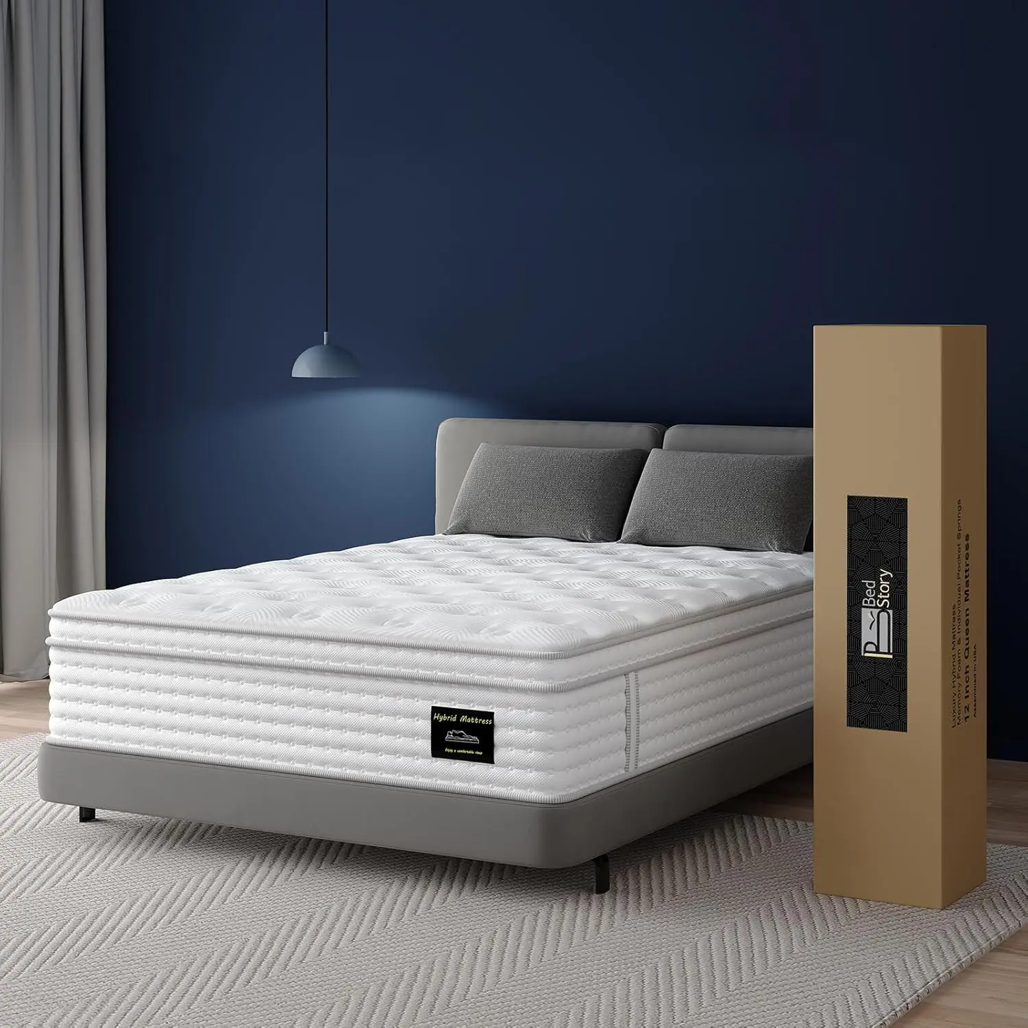 BedStory 14'' Q/K Mattress,removable cover twin organic fluffy bedding comfy mattress Medium Firm Spring Cooling Hybrid Mattress