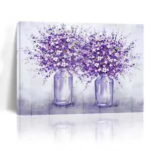 Charming Purple Lavender Canvas Art - Wooden Framed Wall Decoration for Living Room, Bedroom, Kitchen| Modern Floral Paintings | Perfect home and office decoration| Ideal gift for any occasion| 29.97cm x 15.7cm , perfect room decoration