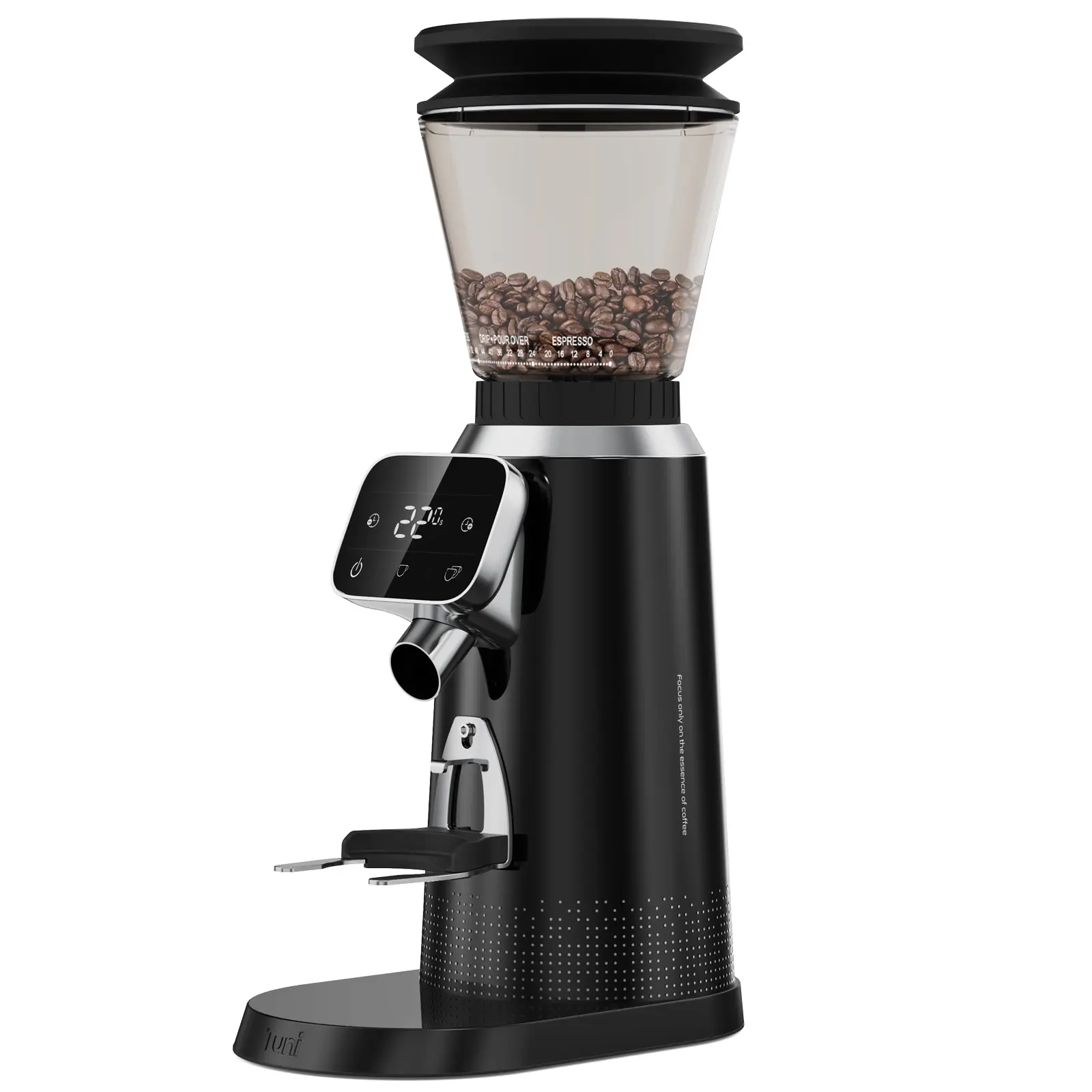 Tuni G2 Conical Burr Coffee Grinder, 70 Grind Settings Anti-static Burr Mill, Precision Electronic Timer and LED Touchscreen for Espresso/Drip/Cold Brew/French Press, Stainless Steel, Black