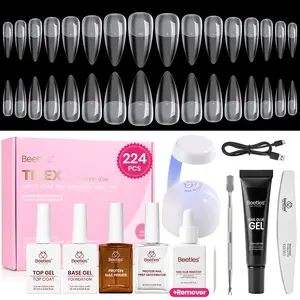 [Exclusive to TTS]Beetles Tipex Lite Gel Nail Extension Kit Instant Apex Nail Tips Kit with UV Nail Glue, Base & Top Coat, Remover, Mini Nail Lamp,Pre-Building Pre-Etched Acrylic Tips Kit
