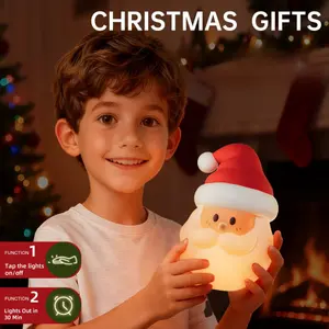 Kids Night Light LED Soft Silicone Santa Lamp with Base Sticker, Dimmable Bedside Touch Lamp, Nightlight for Bedroom, Rechargeable Baby Room Decoration, Nursery Night Light, Christmas Gift for Children