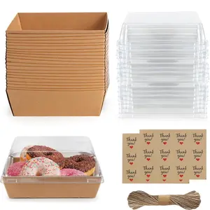 Charcuterie Box with Lids, Pink Square Cookie Disposable Paper Food Containers to Go Bakery Boxes for Strawberries, Cake Slice, Desserts, Donuts, Sandwich, Wedding, Home Use & Outdoors