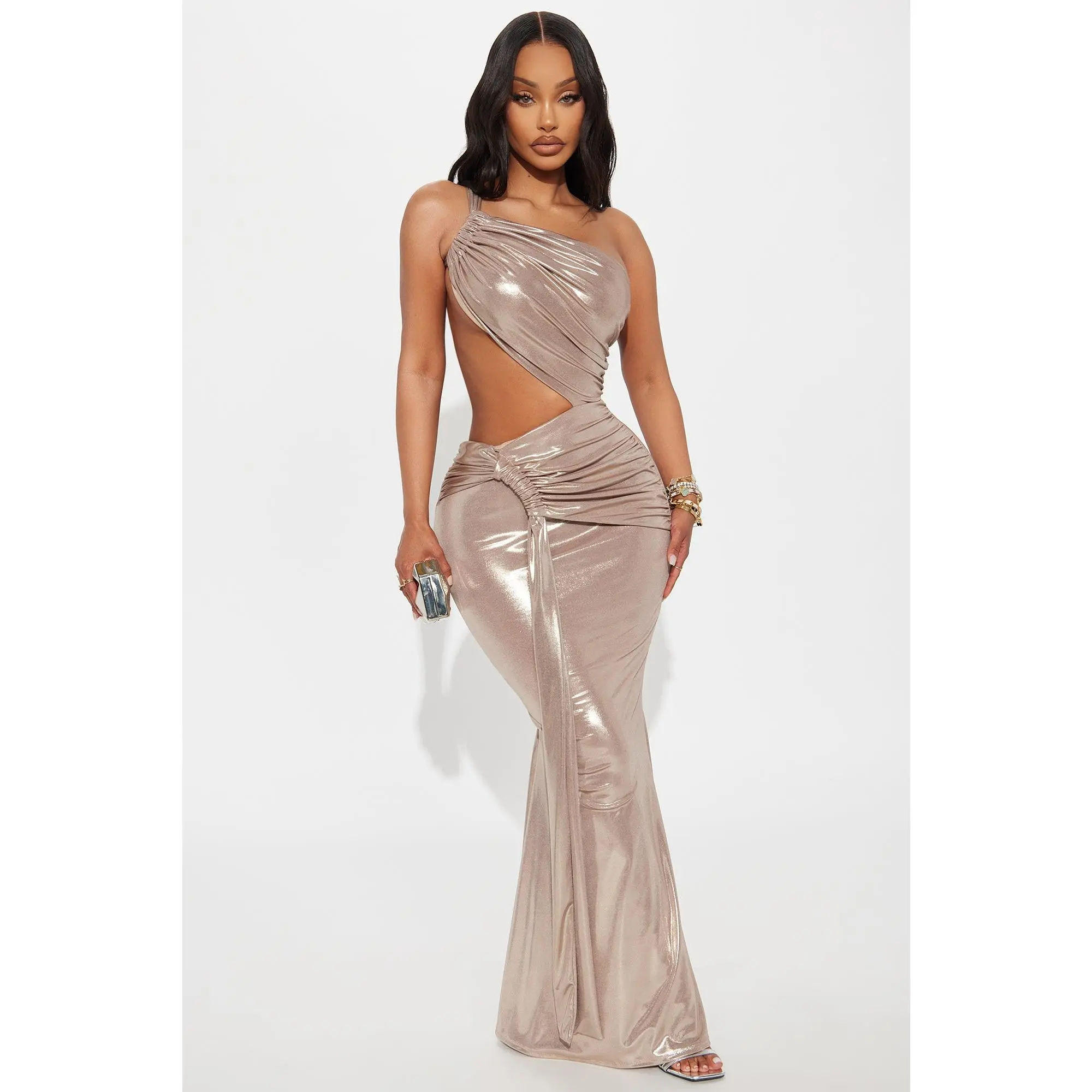 Island Glam Metallic Maxi Dress - Champagne Island Glam Metallic Maxi Dress - Champagne