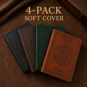 CAGIE 4 Pack A5 Vintage Journal Notebook, Hand-Stitched Softcover Leather Notebook, Lined Writing Journal Gift for Men, Women, Dad, Teacher, Student and Writer