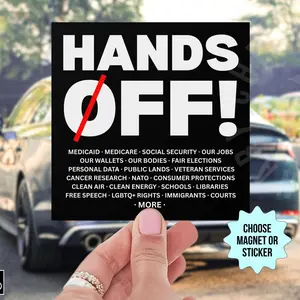 Hands Off! Bumper Sticker/Car Magnet, Anti Trump Musk MAGA Fascism, Liberal Leftist Social Justice Activist Protest Decal, Protest Democracy
