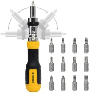 SHARDEN Ratchet Screwdriver 13-in-1 Multi Screwdriver Tool All in One Ratcheting Screwdriver Set with Phillips, Flat Head, Torx, Hex, Square, 180 Degree Pivoting Adjustable Angle Screw Driversets Set