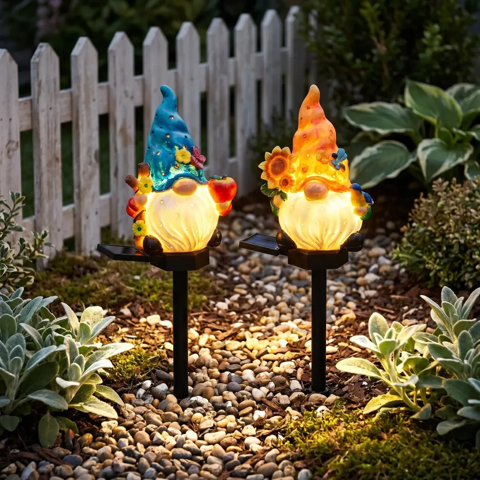 Solar Garden Gnome Stake Lights - Waterproof Resin Figurine with Warm Glow, Outdoor Home Improvement Decor for Lawn, Pathway, Cute Garden Supplies Gift
