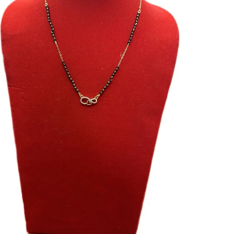 Women's Minimalist Gold-Plated Mangalsutra - Handmade Black Beaded Strand Necklace with Infinity Pendant, Auspicious Ethnic-Inspired Ceremony Fashionable Jewelry Accessories, Exquisite Gift, Handmade Beaded Necklace, Exquisite Jewelry Gift, Beaded Strand