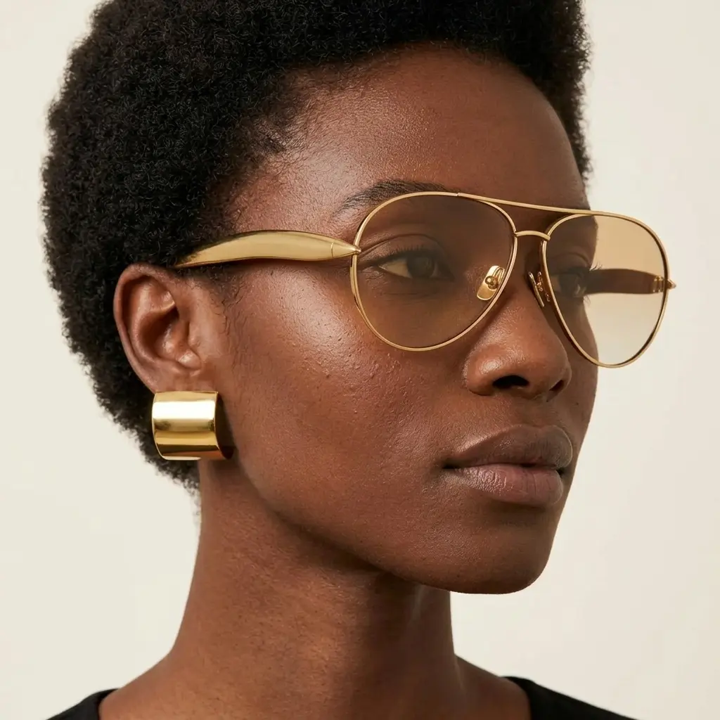Unisex Oversized Solid Square Luxury 70s Retro Aviator Sunglasses - Ultra-Thin Gold Metal Double Bridge Frame, Light Brown Tinted UV400 Lenses, Face Slimming Driving Eyewear, Soft Light Vision, Comfortable Long-Time Wearing (For Fashion Street Photo Use)