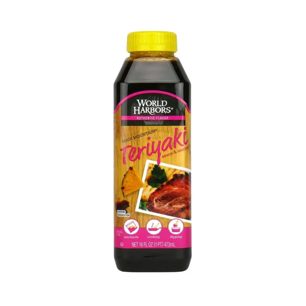 World Harbors Maui Mountain Teriyaki Sauce & Marinade Perfect for Fish, Chicken, Beef, Pork, Wings, Dumplings, Shrimp, Steak, Stir-Fries, Rice & Vegetables Made in USA 16-Fl Oz Bottle