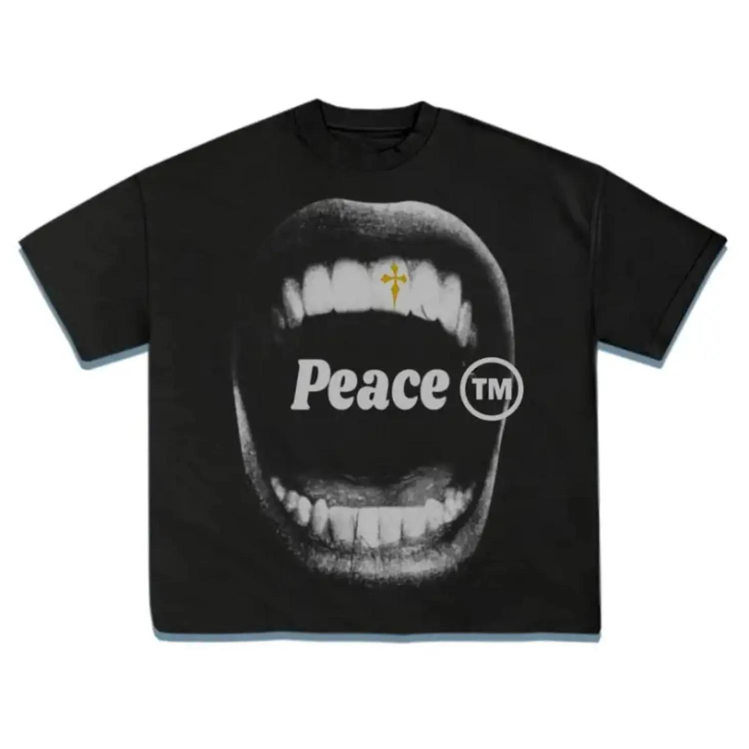 Men's Short-Sleeve Casual Loose T-Shirt - Bold Vintage Peace Graphic, Artistic Mouth Print, Fashion Fabric, Baggy, Shortsleeve