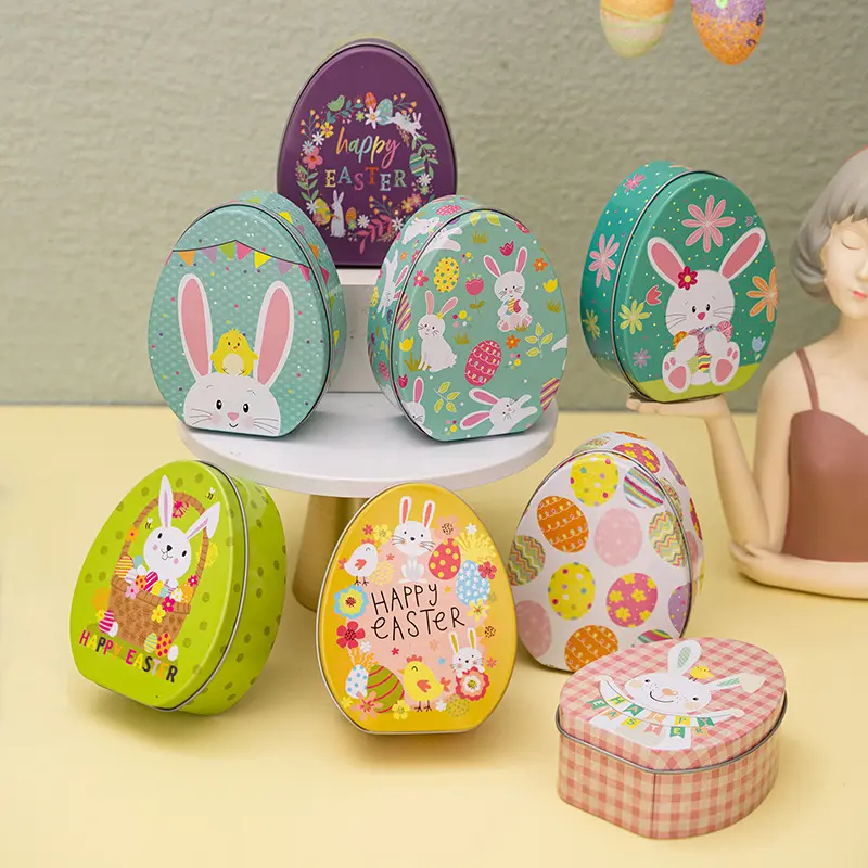 Creative Colorful Easter Bunny Egg Candy Box Metal Chocolate Cookie Tinplate Box Easter Party Kid Gift Packaging Decoration