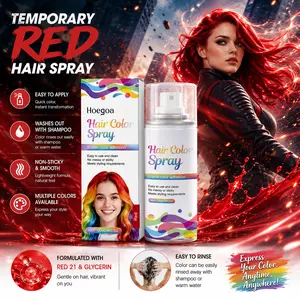 Two-piece display showcases the unique self. 120 ml. Passionate and sexy red and individualistic silver-gray temporary hair dye spray. Long-lasting, smooth, easy to wash, non-sticky, and evenly covering hairstyle spray.