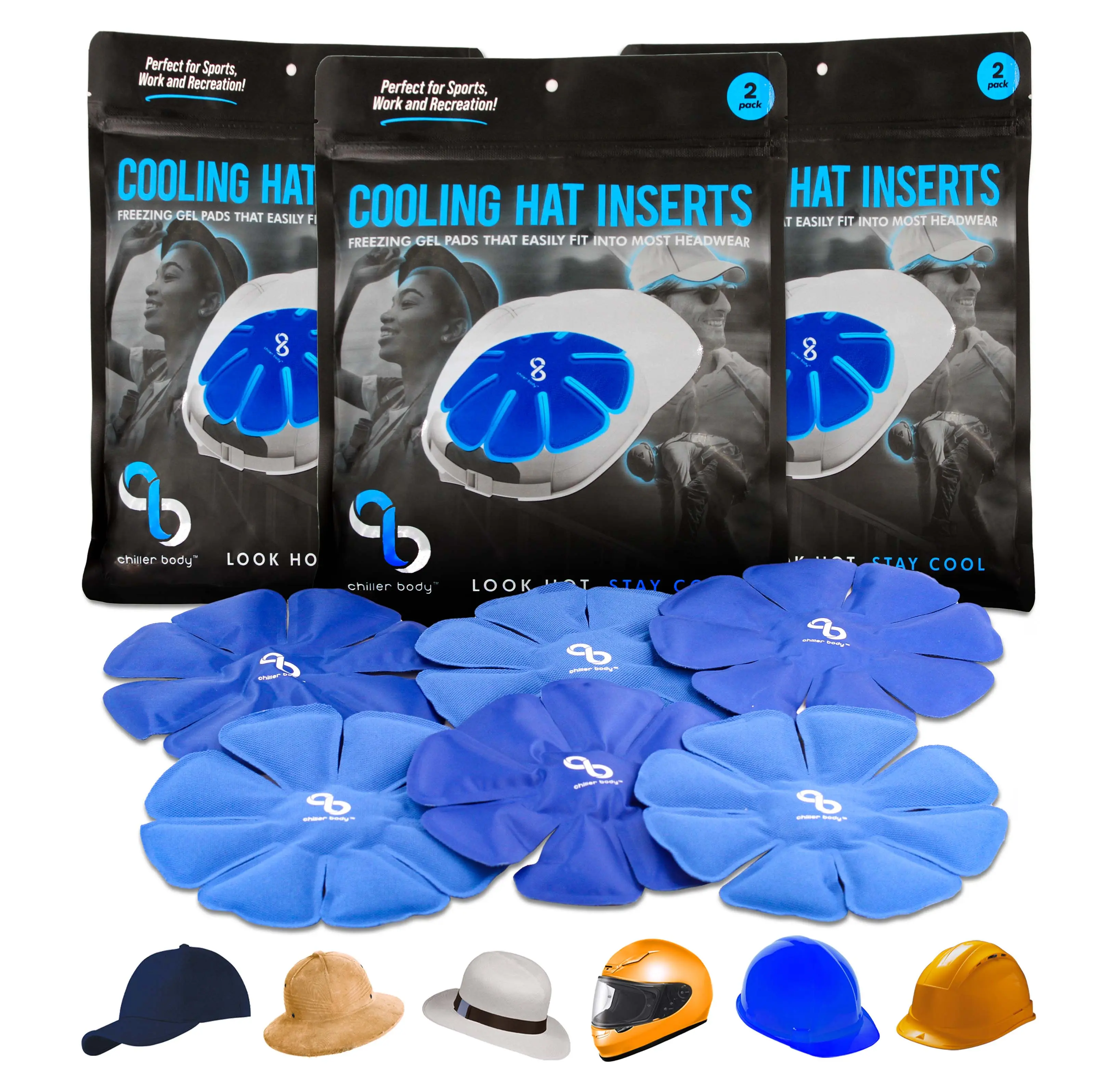 ChillerBody Cooling Hat Inserts - Reusable Fast-Acting Relief with Two Cooling Levels for All-Day Comfor