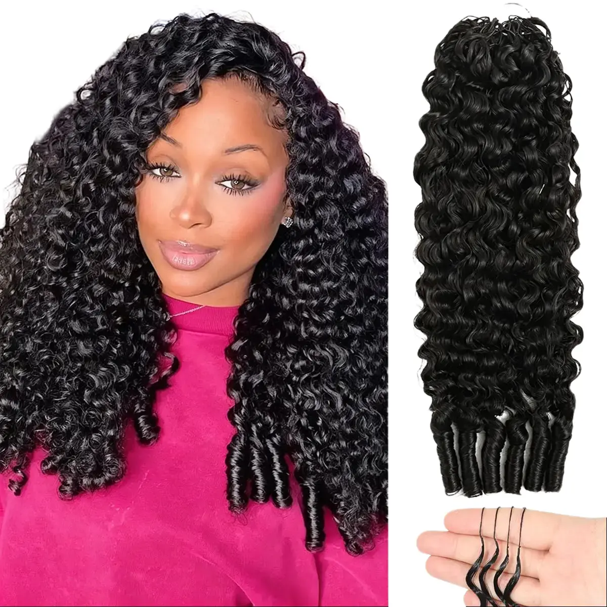Burmese Curly Feather Human Crochet Hair 50 stands 60g for Black Women Pre-Separated Looped Invisble Curly Human Hair Reusable Wet and Wavy Remy Hair Extensions Hd Lace Wigs Natural Hairline Wig
