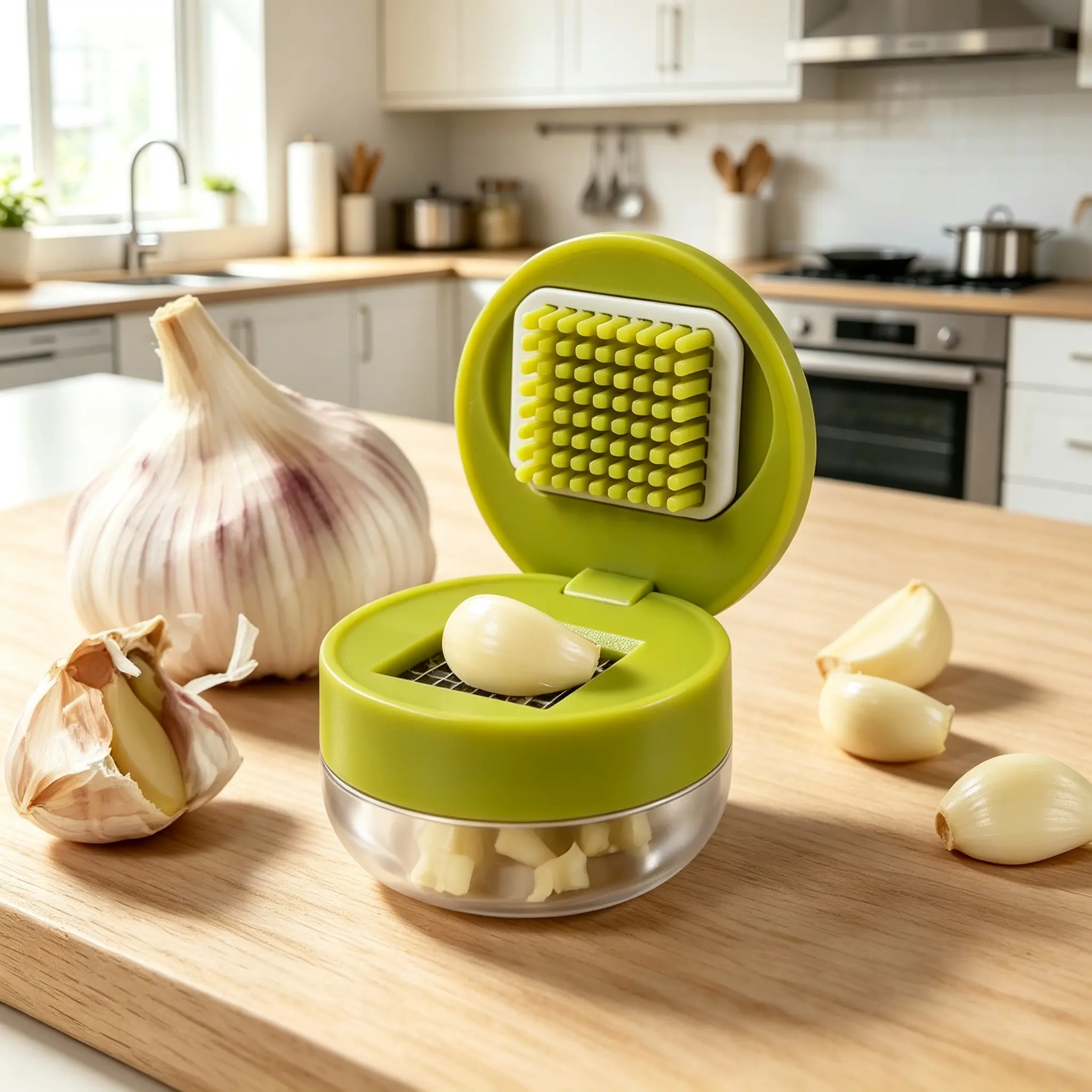 Garlic Chopper, Manual Mini Garlic Press Stainless Steel, Garlic Chopper Mini Kitchen Tool, Handheld Garlic Slicer Dicer Zoom Tool, Easy-Press Food Prep Tool for Garlic, Ginger, Onion & Chili