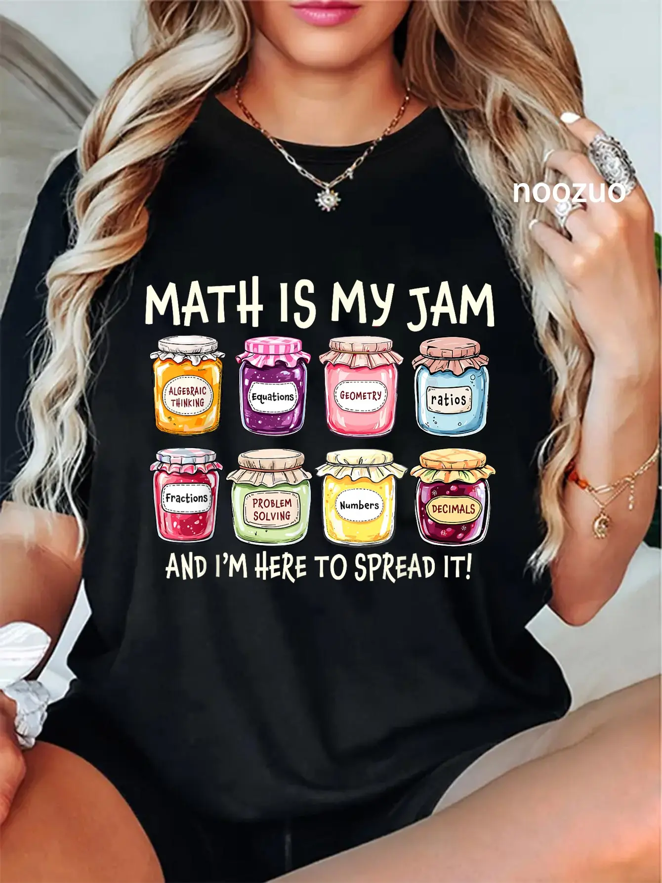 Playful Funny Graphic T-Shirt with 'Math Is My Jam' Print, 100% Cotton Round Neck Short Sleeve Everyday Tops