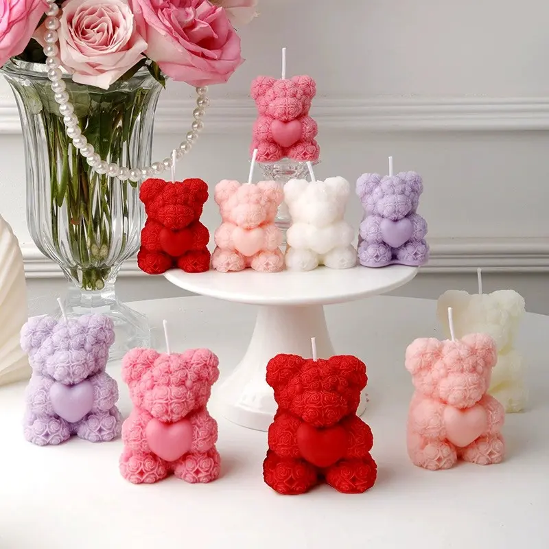 1PC Heart Rose Bear Floral Scented Candle, Creative Gift for Mother's Day, Aromatherapy Atmosphere Decorative Ornament, Unique Candles, Perfect Present