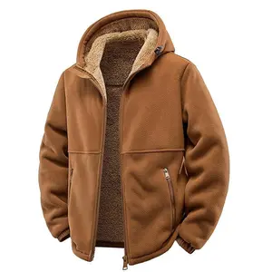 Men’s Thermal Insulated Hooded Jacket – Heavy-Duty Plush Fleece Coat with Zipper Closure, Loose Fit Winter Outerwear for Extreme Cold, Machine Washable – Black/Brown Cold-Proof Parka for Home, Office, Travel – Ideal for -40°C & Ar