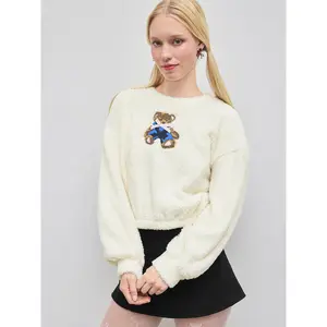 Cider [size 2-10] Fleece Round Neckline Bear Graphic Oversized Sweatshirt Dealsforyou