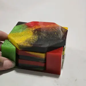 Handmade Resin Coaster Set with Holder|Red Blue Abstract Epoxy Coasters| Black Yellow Red Green Modern Drink Coasters|Unique Home Decor Gift