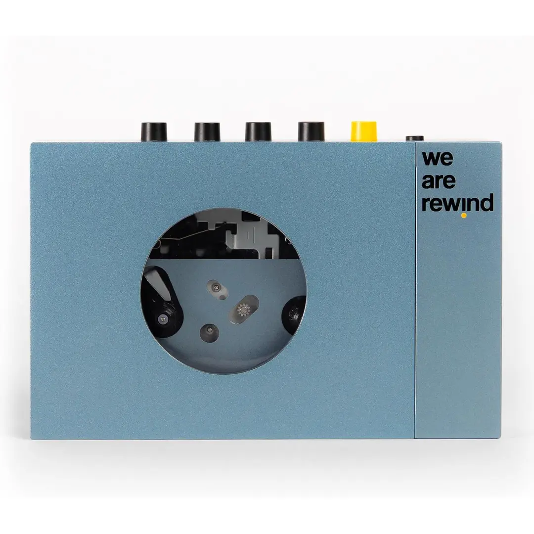 We Are Rewind Portable Cassette Player - Cassette Tape Recorder with Bluetooth Connection Speaker or Headphones, 3.5mm Audio Cable - Vintage Design Cassette Player & Recorder -  (Kurt, Blue)