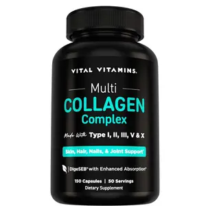 Multi Collagen Peptides Capsules for Women & Men - Type I,II,III,V,X Collagen Supplements - Grass-Fed, Non-GMO, Healthcare, Fitness - 150 Pills