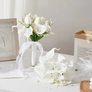 Wedding Bouquet for Bride – Artificial Calla Lily Handheld Flowers, High-End White Faux Bridal Bouquet for Proposal, Wedding, Courthouse Ceremony & Photography Prop