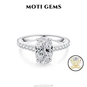 MOTI GEMS 3CT Center Oval Hidden Halo Ring for Women Moissanite Lab-Created Synthetic D VVS1 Stackable Hypoallergenic Wedding Engagement Anniversary Gift Fine Jewelry