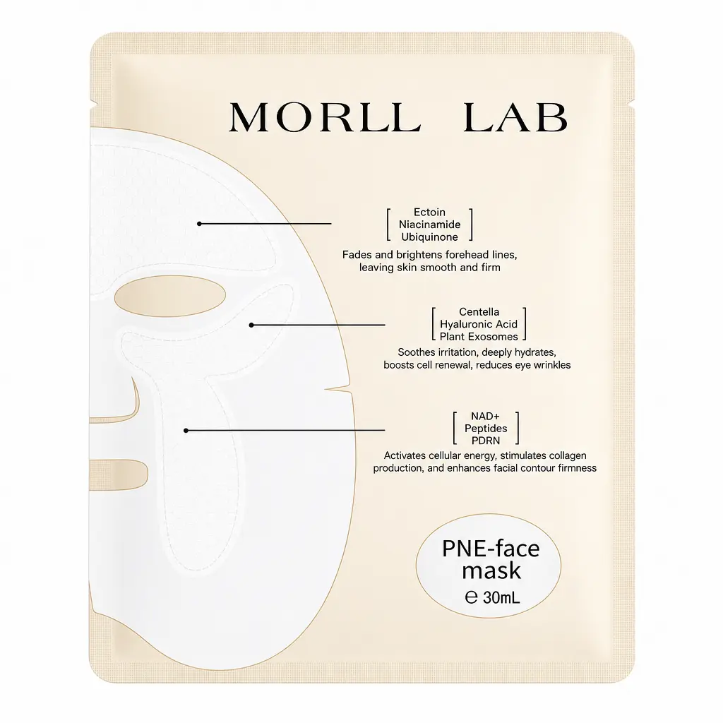 MORLL LAB PNE Face Mask Made in Japan, NMN Niacinamide Peptide Black Facial Sheet Mask, Anti-Aging Brightening Hydrating Repair Face Mask
