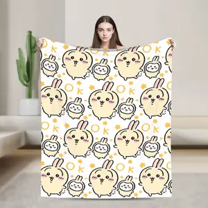 Chiikawas Yellow OK Blanket Velvet Autumn/Winter   Multifunction Warm Throw Blankets for Sofa Outdoor Bedding Throws