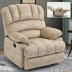 Recliner Chair Armchair Living Room Arm Chair, Large Manual Recliner Chair in Soft Fabric for Living Room, Bed Room, Office, Beige