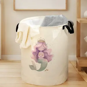 Mermaid Print Dirty Clothes Basket with Handle, Durable Foldable Laundry Hamper, Large Capacity Toy Storage Box for Home Use