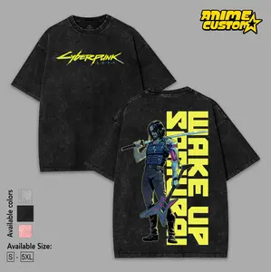CyberPunk 2077 Johnny Silverhand Acid Washed Lightweight Cotton Fabric Menswear, Cyber Punk David Martinez Tee 2691,Gifts for Gamers Cyberpunk Shirt, graphic tee Top Tshirt Apparel Clothes Pieces Printed Soft