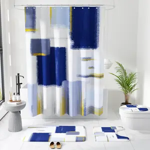 Bathroom Sets with Shower Curtain and Rugs - Luxury Blue Bathroom Accessories Set, Shower Curtain Set, Non-Slip Bathroom Rug, Navy Blue and  Bathroom Decor for