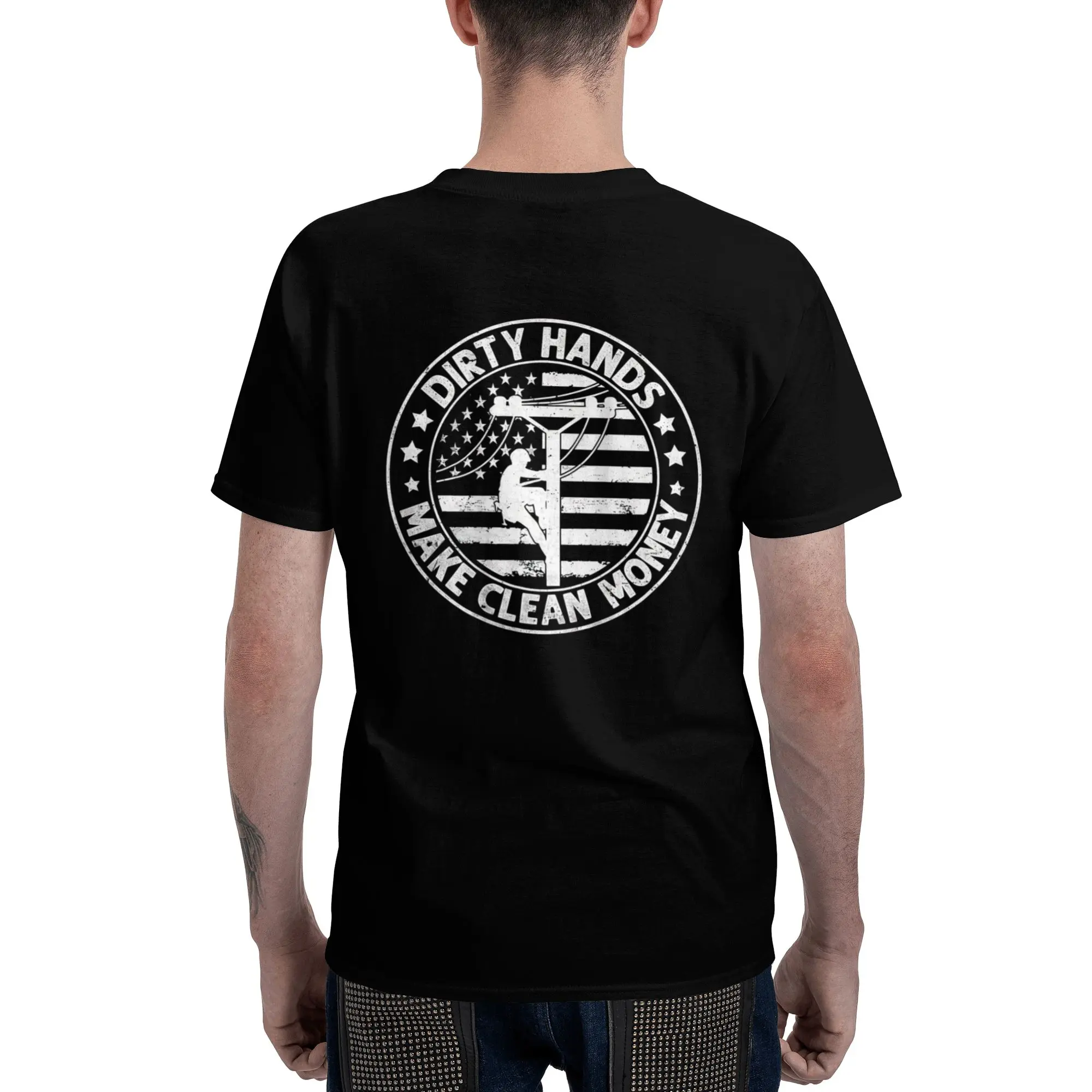 Lineman American Flag My Hands May Be Dirty My Money Clean T-Shirt