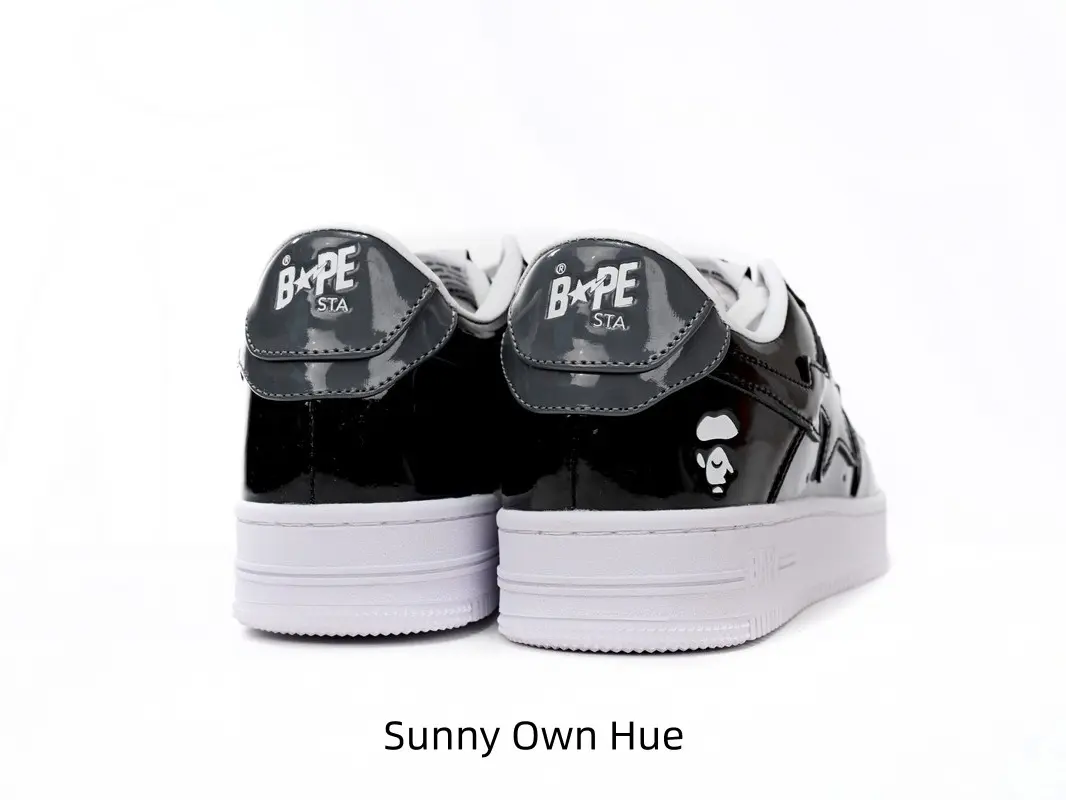 Cool Two Tone Black Gray Black Star Low Top Gloss Patent Skate Sneakers Unisex, Shiny Leather Upper & Cushioned Foam Midsole #SkateShoes #StreetSneakers #NeutralKicks