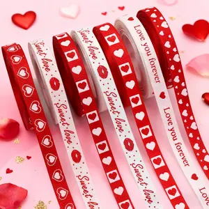 1Roll/5Rolls Valentine'S Day Gifts Box Packaging Wedding Event Valentine'S Day Party Decoration Cake Bouquet Bow Red Heart Packing Ribbon Gift Wrapping Supplies