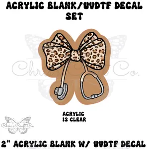 Coquette Bow Leopard Stethoscope Acrylic Blank Decal Set, DIY Badge Reels, Bow Blank and UVDTF sticker, Unfinished Badge Reel, Badge Blanks