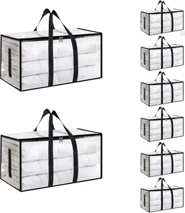 8 Pack XL Moving Storage Bags – Waterproof Heavy Duty Totes with Handles & Zippers, Foldable Organizer for Dorm & Home, Clear
