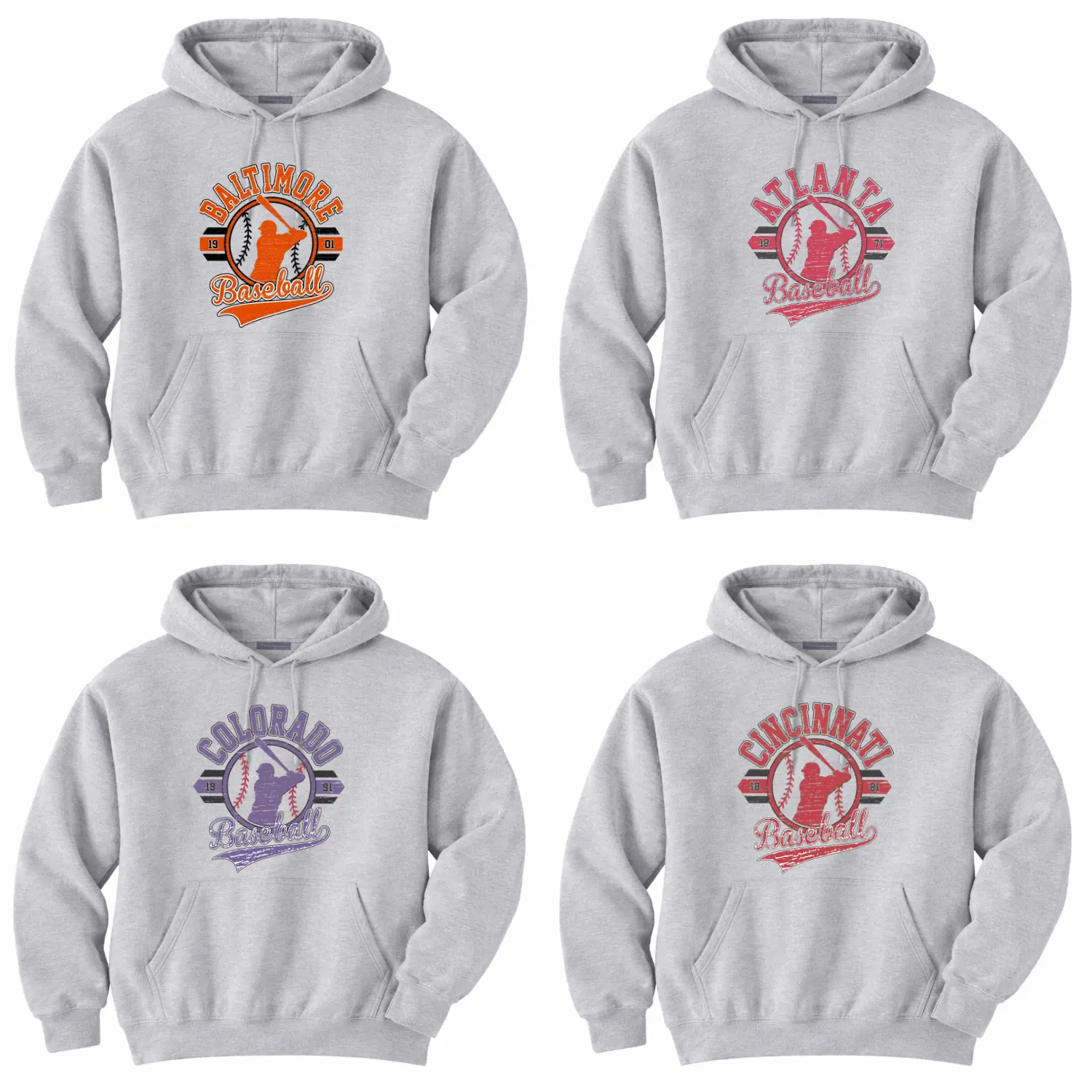 Vintage Baseball Hoodie SPORT GREY Color Hoodie Retro Established City Baseball Pullover Sports Unisex Crewneck Hoodie Sublimation Print Casual Graphic Top, Baseball Fan Sports