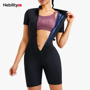 Nebility Women's Coated Athletic Zipper Workout Sweat Sauna Jumpsuit Stylish Activewear Workout Apparel Sporty Comfy Jumpsuit Tummy Control Jumpsuit Sauna Sports Jumpsuit Sports Outfits Stylish Activewear