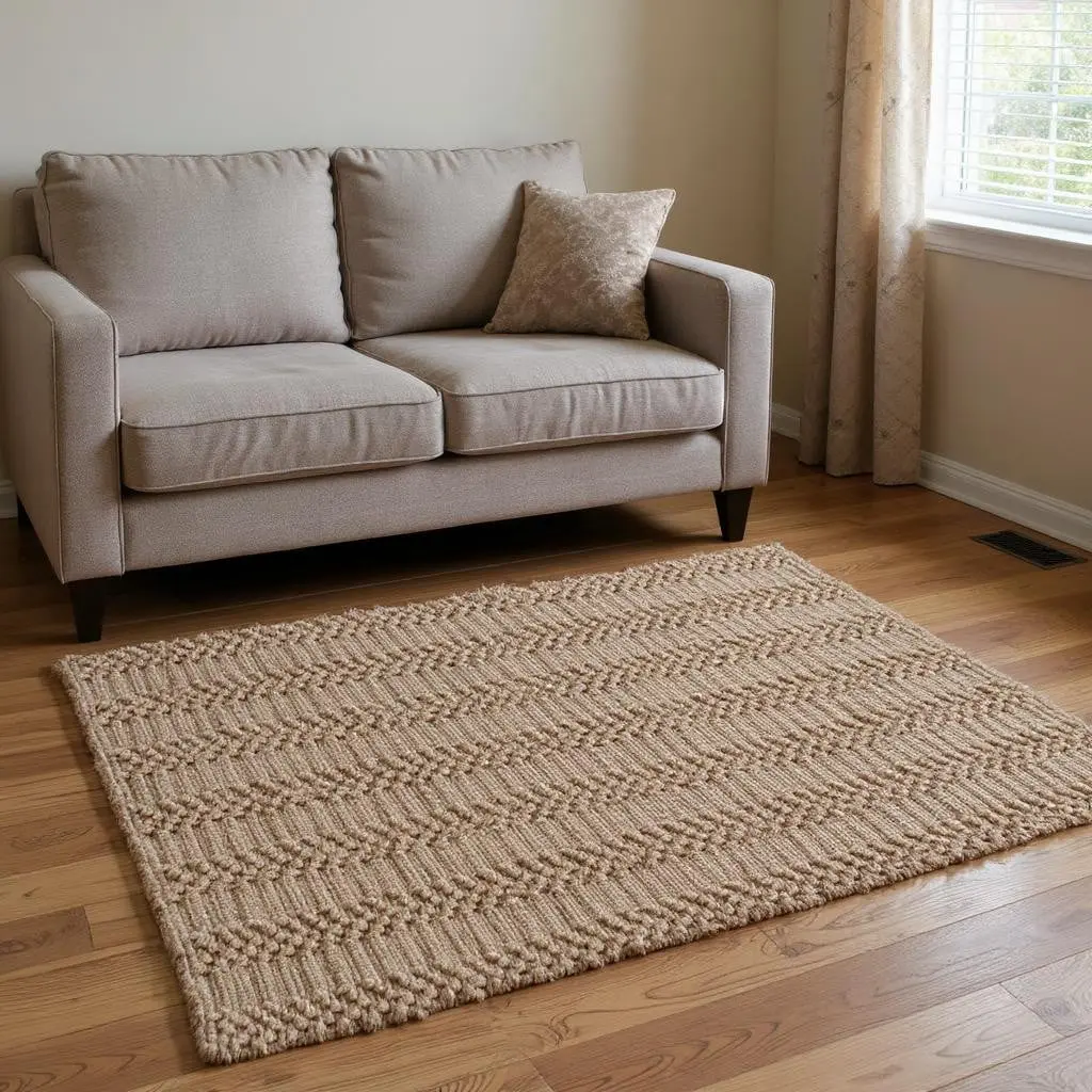 212 MAIN 5x7 ft. Handcrafted High-Traffic Casual Fade-Proof Flat Pile Natural Jute Abstract Weave Rectangle Area Rug, Durable Household Textile Carpet for Busy Spaces