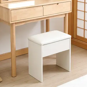 Minimalist White Vanity Stool with Hidden Storage | Clean & Sleek Design